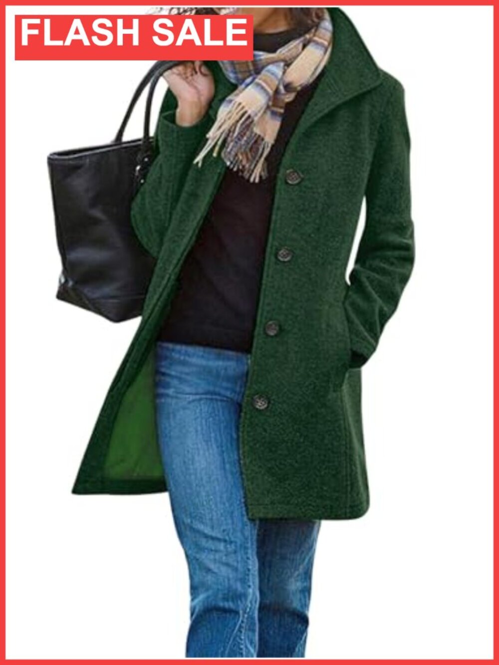 Women's Casual Thicken Wool Blend Stand Collar Single Breasted Pea Coat